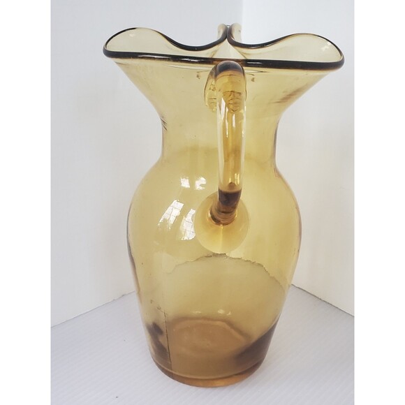 VIMAX Hand Blown Pitcher Art Glass Decorative Honey Yellow Pinched Pour MCM VTG - Picture 6 of 8